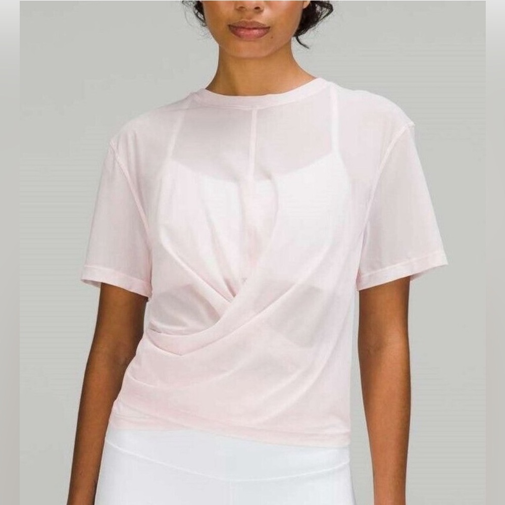 Lululemon size 4 lightweight mesh reversible yoga tee shirt strawberry milkshake